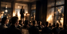 People gathered together in a warmly lit learning environment.